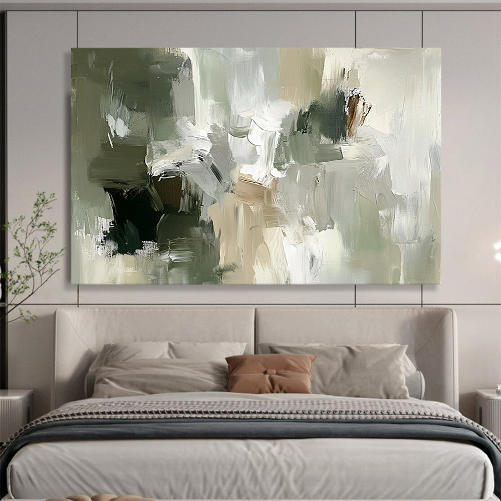 “Muted Tones Abstraction” - Green, Gray, Beige, Textured Layers - Abstract Oil Painting HB1535