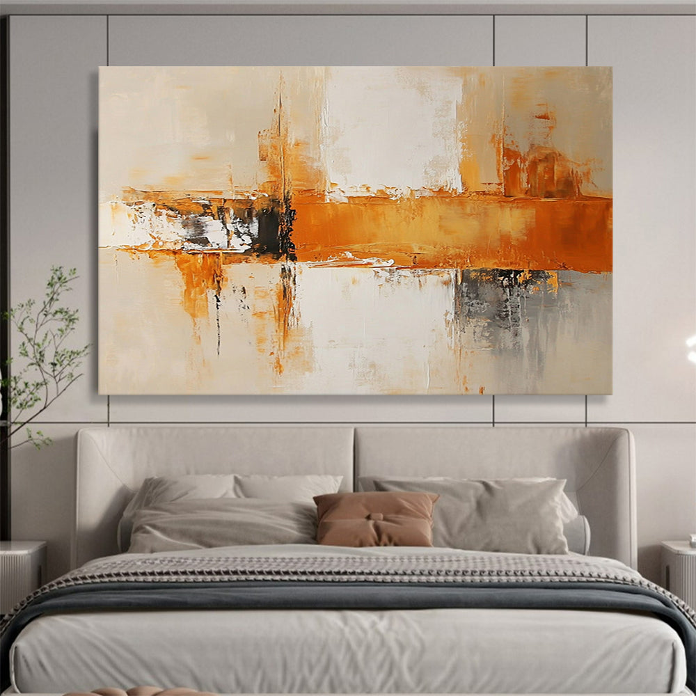 “Dynamic Orange and Gray Abstract Composition” - Orange, gray, white; Abstract dynamic brushstrokes and blocks; Acrylic Painting On Canvas HB1228