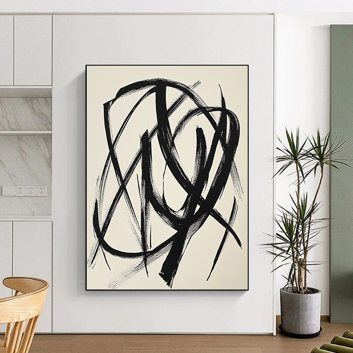 Contemporary hand-drawn abstract artwork showcases intricate intertwined forms with fluid shapes and bold strokes on white paper, embodying minimalist creative expression. DLZ1148