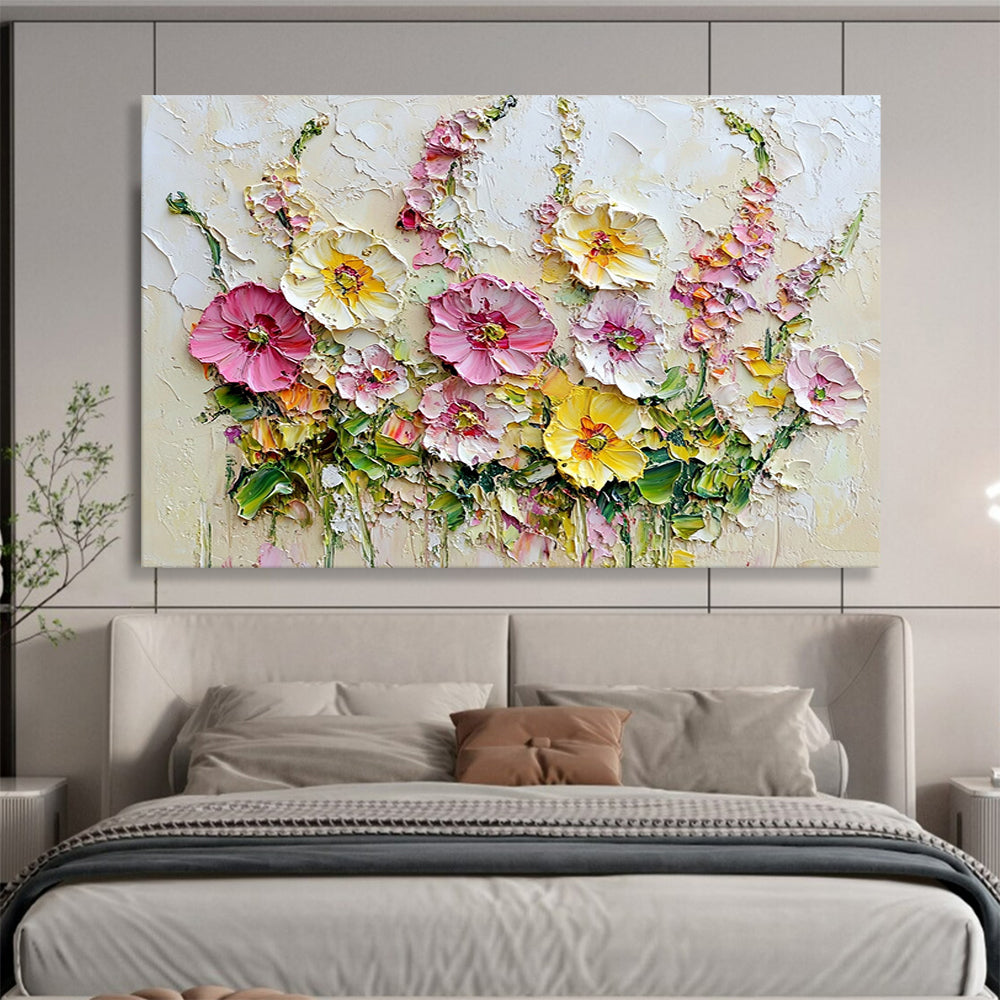 “Textured Floral Bouquet” - Pinks, Yellows, Greens, Thickly Painted Flower Bouquet - Impasto Oil Painting HB1744