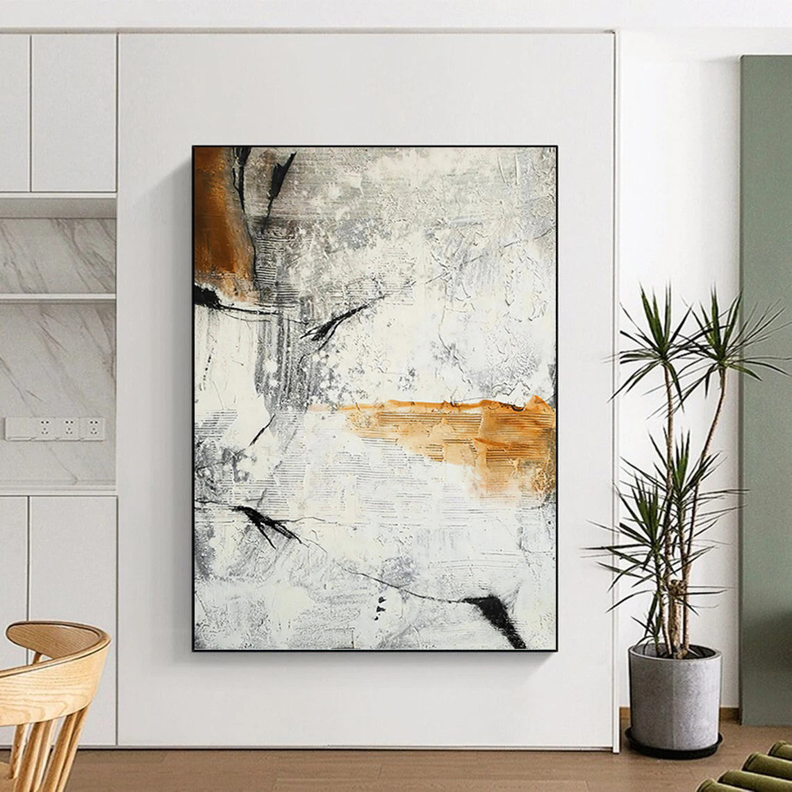 Large - Sized Hand - Painted Custom Abstract Canvas (with Abundant Textures), for Arranging in Living Room and Office DKH1438