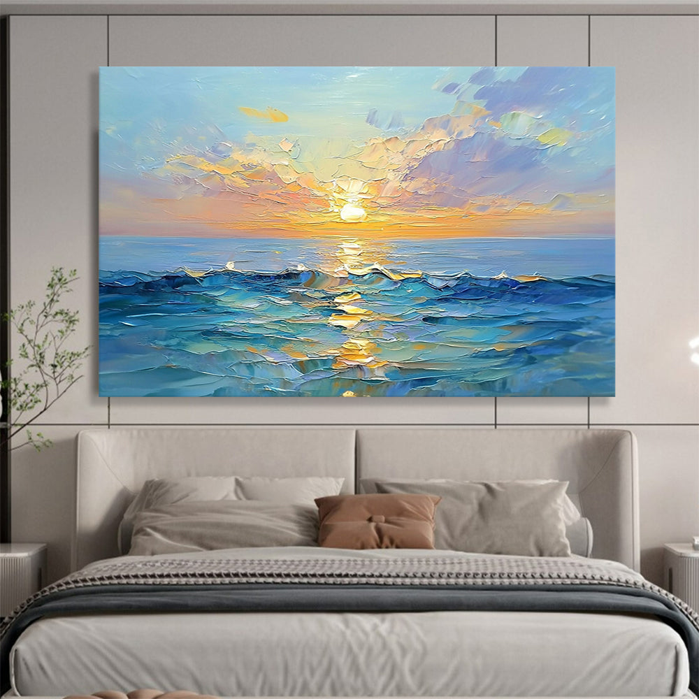 “Textured Sea Sunset” - Lush Oranges, Pinks, Purples, Blues, Impasto Ocean Sunset - Oil Painting HB1611
