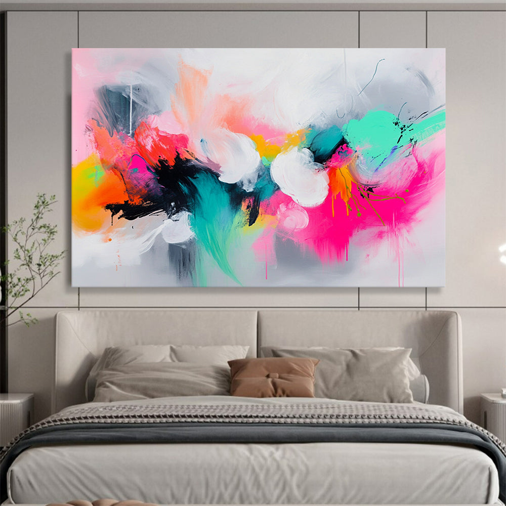 “Colorful Abstract Expressionist Burst” - Pink, orange, green, blue, white; Vibrant abstract expressionist; Acrylic Painting On Canvas HB1260