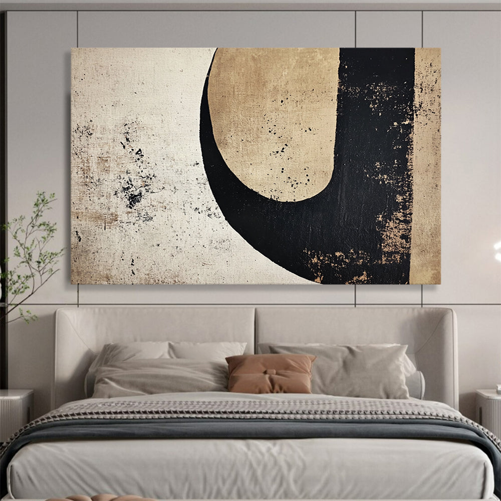 Neutral Tones with Black and Beige Shapes - Minimalist Abstract Painting On Canvas HB0492