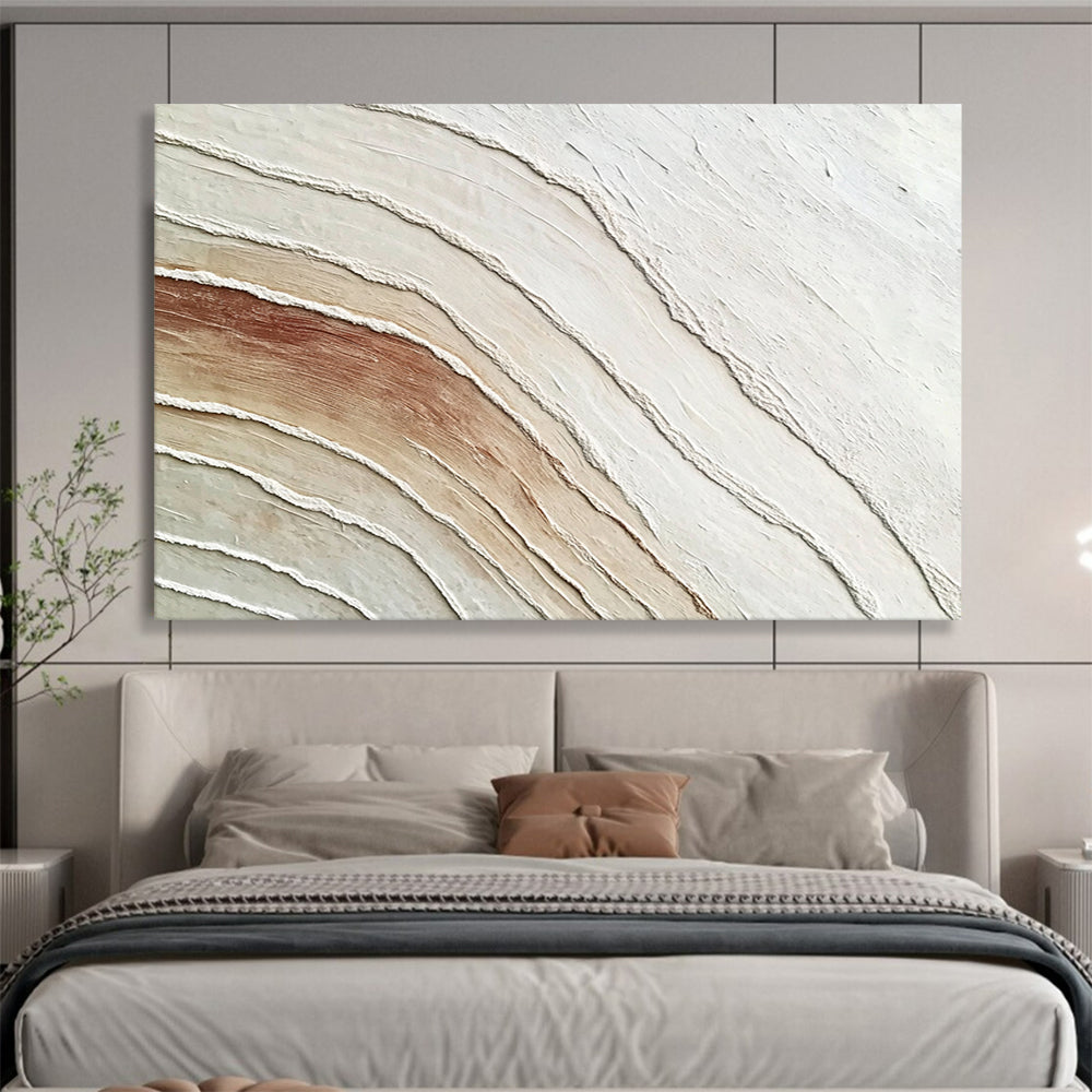“White - Beige Textured Curved Layers” - Abstract Textural Painting On Canvas HB0510
