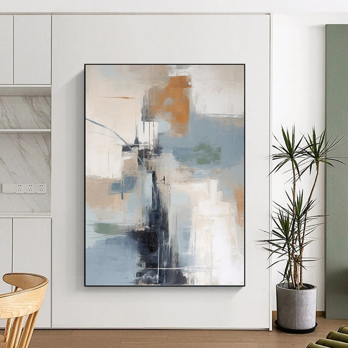 Relaxingly Striking Hand - Painted Textured Abstract Mural for Waiting Room & Lounge Area DKH1254