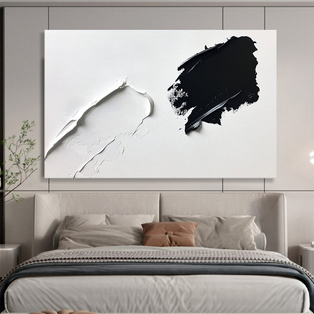 “Textured Black and White” - Black, White, Thick Textured Brushstrokes Painting On Canvas HB0960
