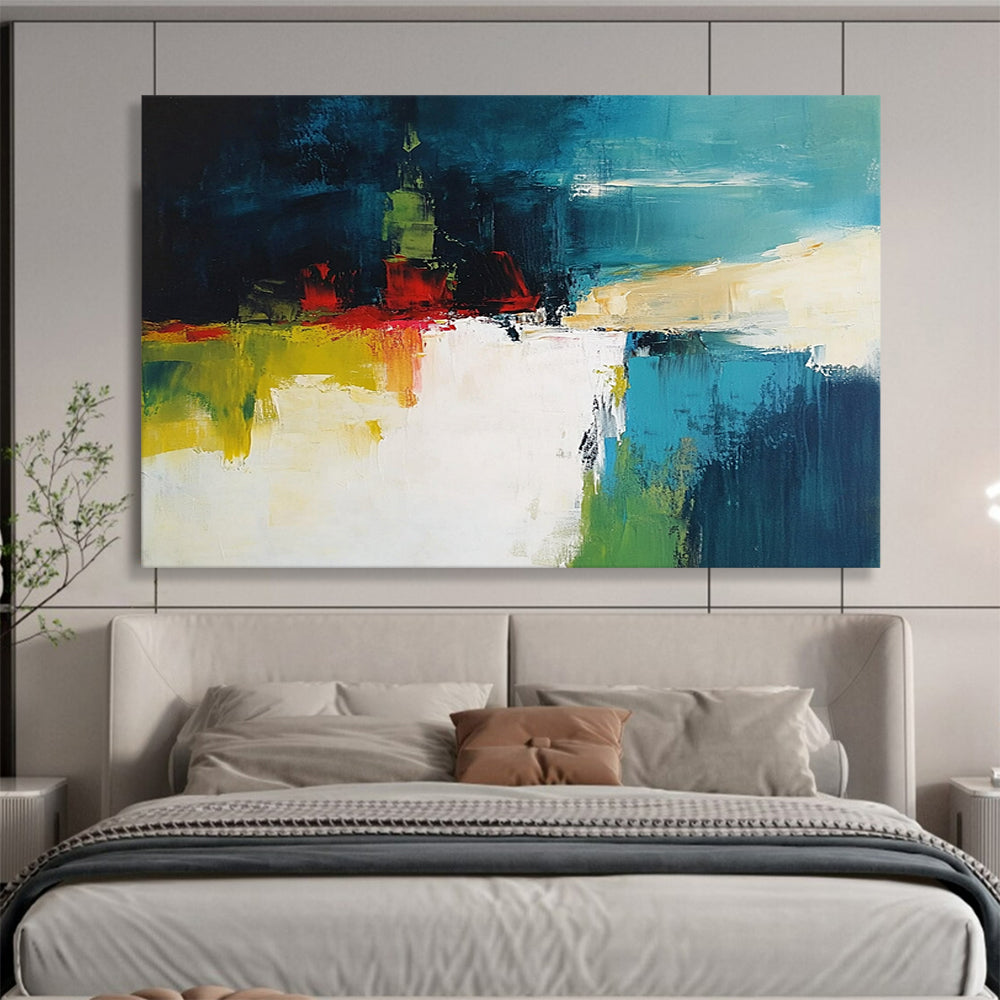 “Colorful Abstract City” - Blue, Green, Red, Abstract Urban Scene Painting On Canvas HB0952