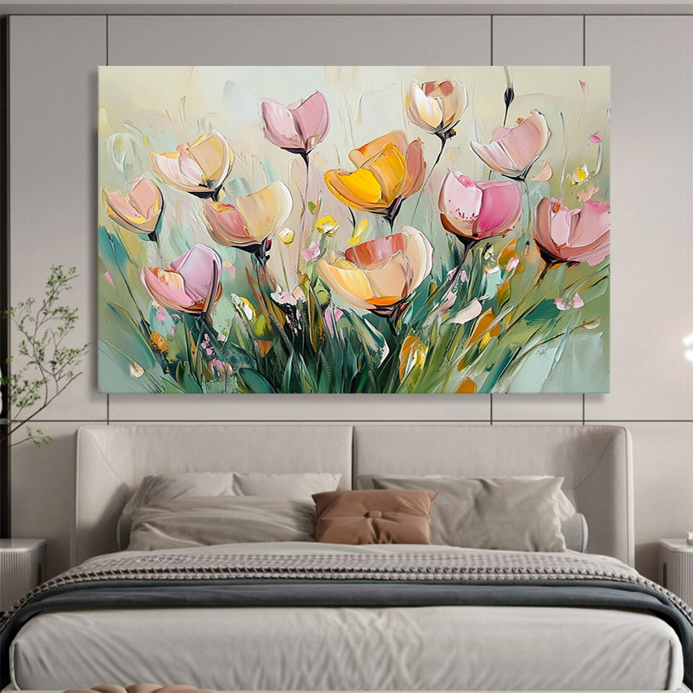 “Soft - Hued Floral Bunch” - Pale Pinks, Yellows, Greens, Gentle Flower Arrangement - Impasto Oil Painting HB1719