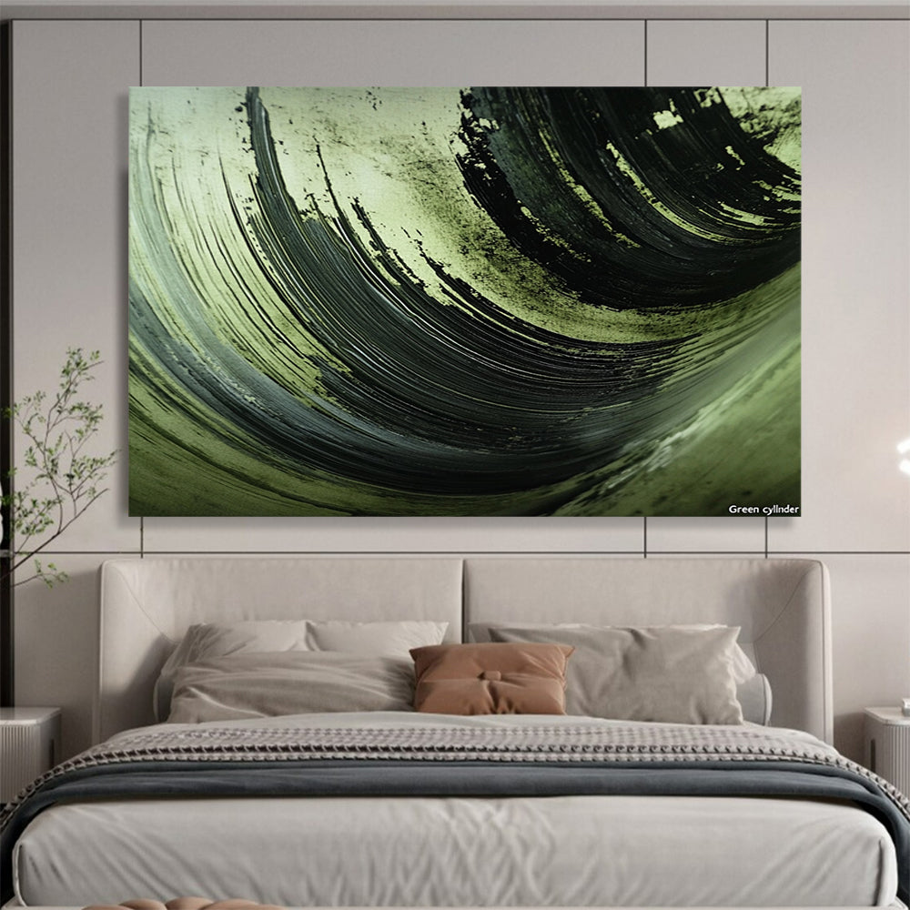 Green and Black Swirled Textures - Expressive Abstract Painting On Canvas HB0504