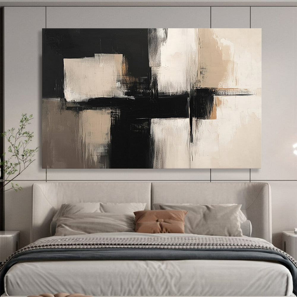 “Monochrome Geometry” - Black, White, Beige, Abstract Forms - Minimalist Acrylic Painting HB1517