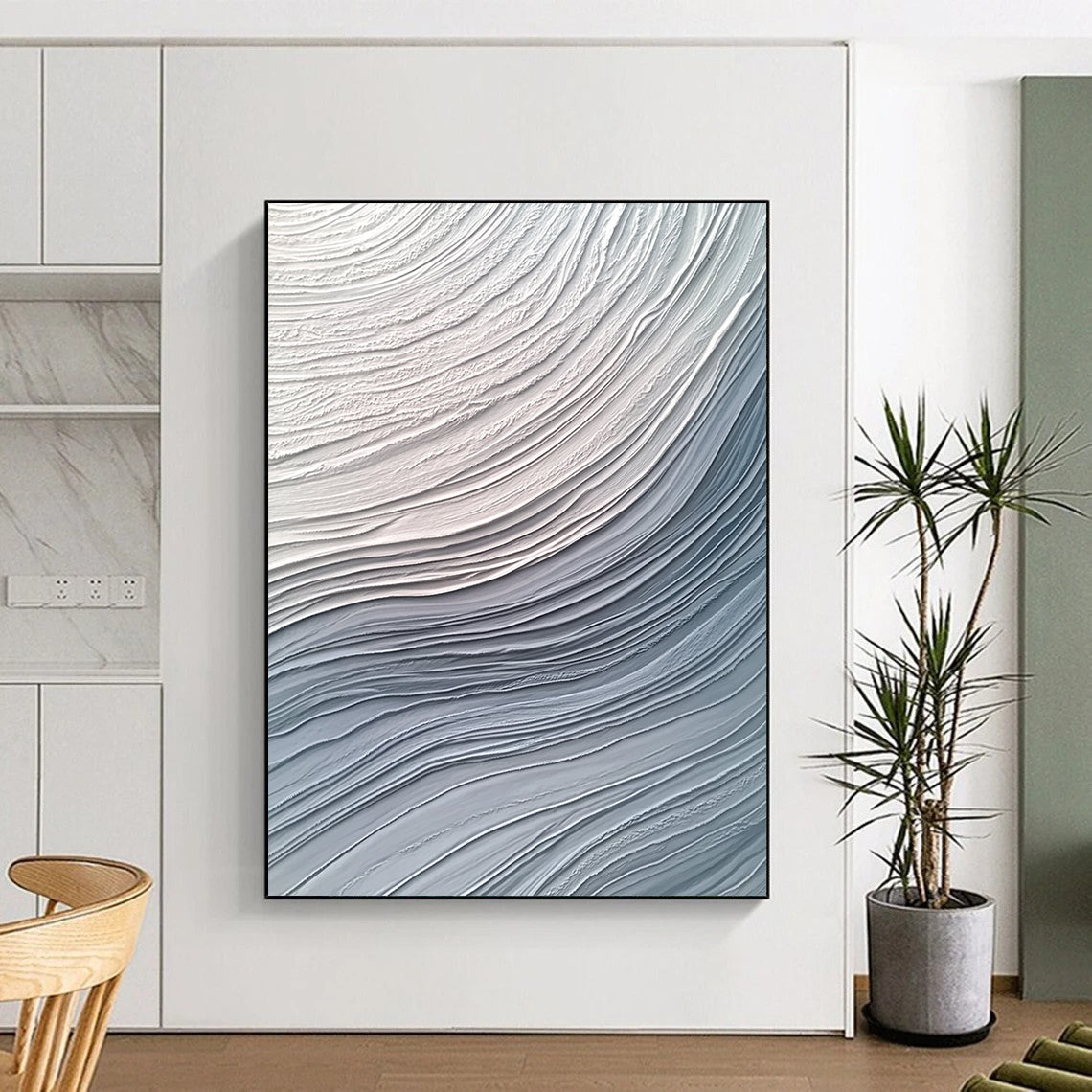 Large contemporary hand-painted abstract artwork featuring smooth curves and intricate patterns that exude calm energy and depth. DLZ1218