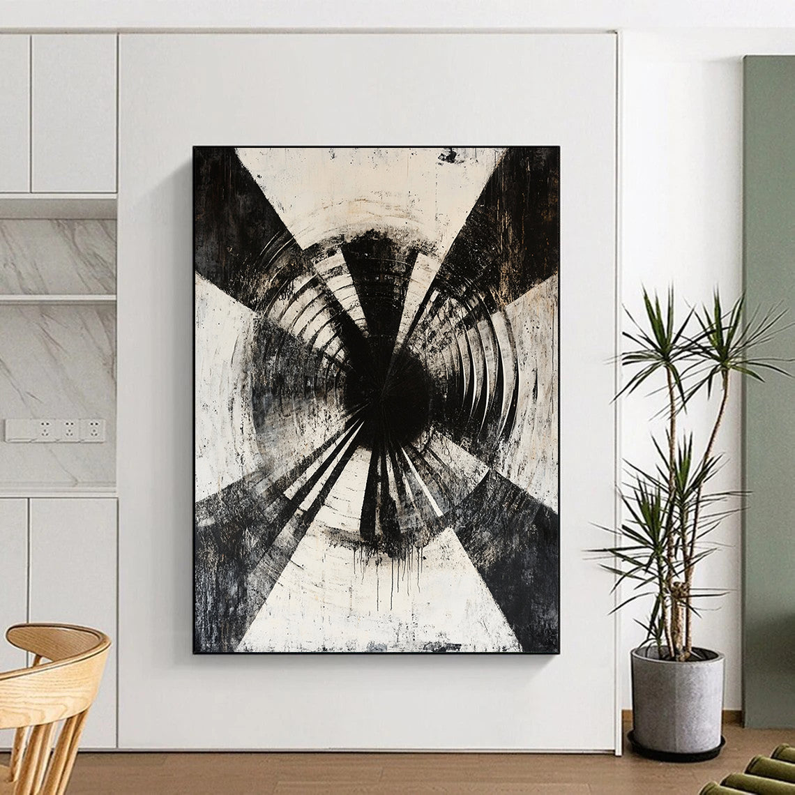 Black & White Textured Tunnel - “Abandoned Tunnel Echo” Painting On Canvas HB186