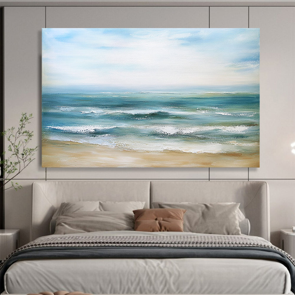 “Calm Sea Beach” - Blue, Green, Sea, Beach Painting On Canvas HB0754