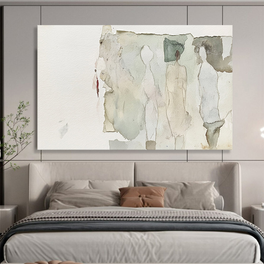 “Ethereal Figure Collage” - Neutral, Abstract, Figures, Collage Painting On Canvas HB0760