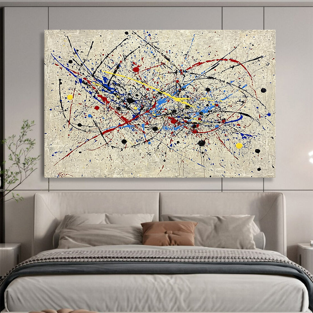 “Colorful Splatter Painting” - Multicolor splatters, gray background, Abstract Expressionist Painting HB0633