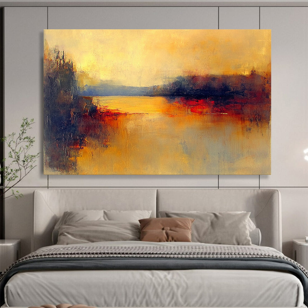 Warm Yellow and Orange Abstract Landscape - “Golden Dusk” Painting On Canvas HB1457