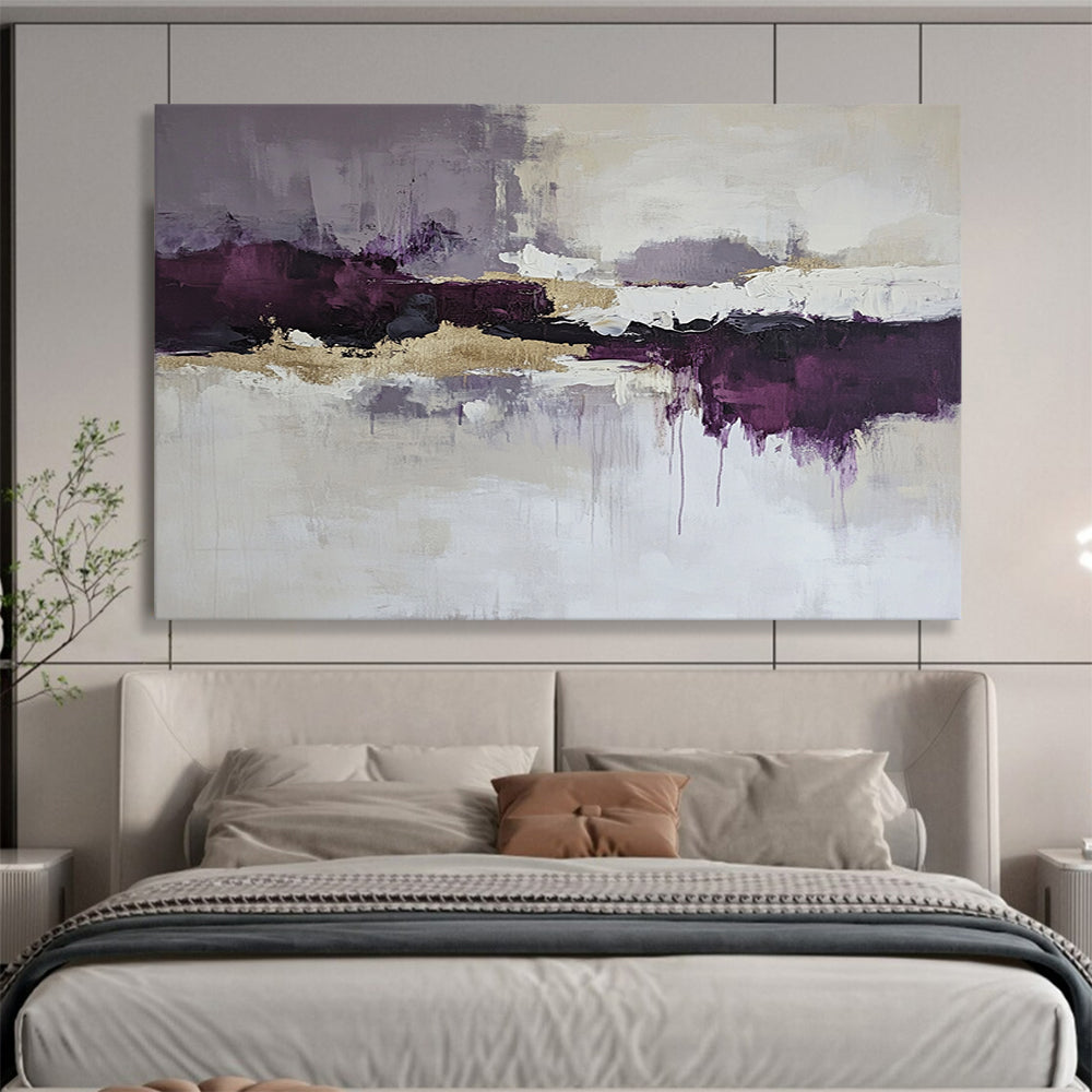 “Purple Gold Reflection” - Purple, gray, gold, white; Abstract reflection with gold; Acrylic Painting On Canvas HB1214