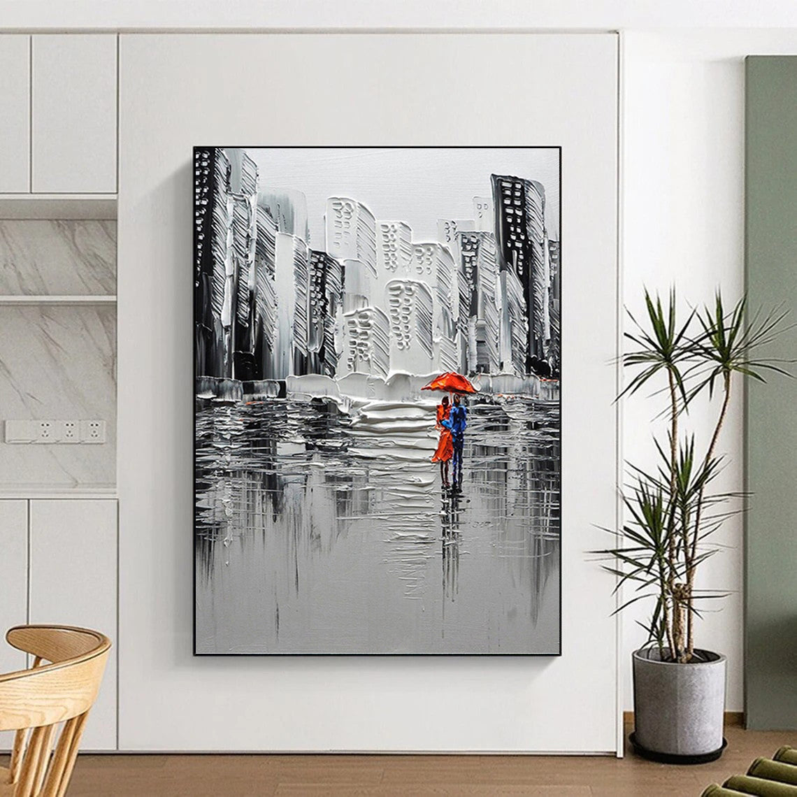 Extended - Height Vertical Hand - Painted Textured Custom Abstract Elegy for Bedroom and Hotel DKH1600