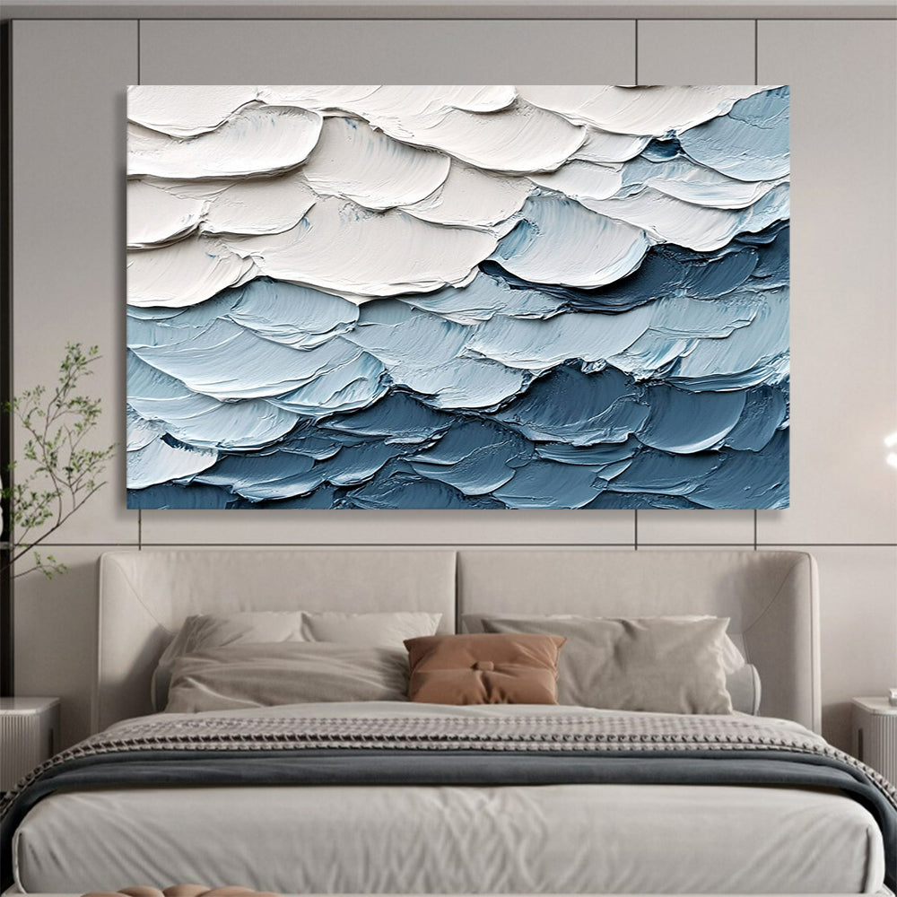 “Textured Wave Layers” - White, Blue, Gray - Impasto Ocean Waves - Acrylic Painting HB1335