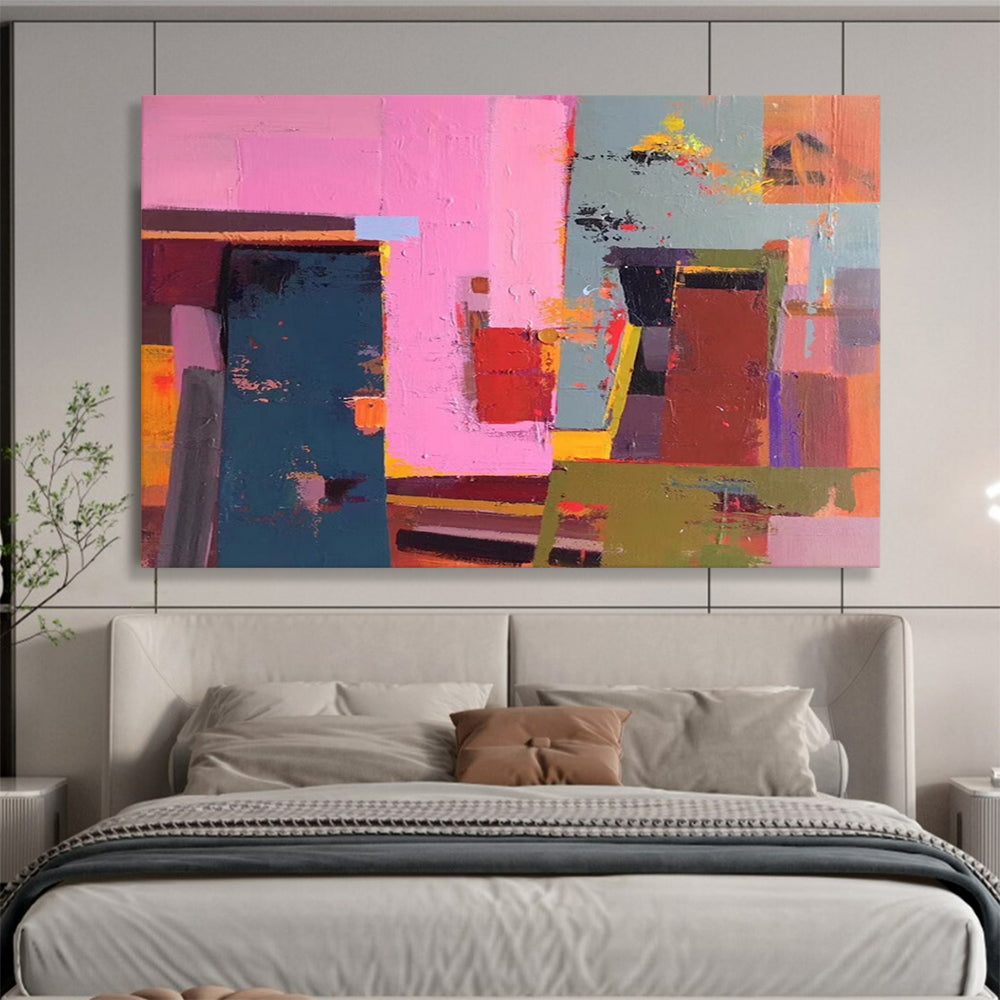 Pink - Blue - Green Color Block Abstract - Vibrant Bedroom Accent DLZ003