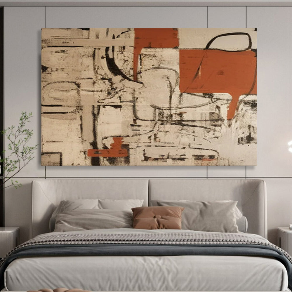 Red - Gray Interweaving Abstract Painting - Personal Symbol for Industrial - Style Living Room DLZ099
