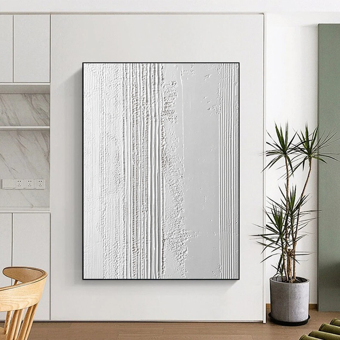 Contemporary hand-painted abstract artwork featuring textured surface fine lines thick impasto and vertical stripes to enhance your space. DLZ1754