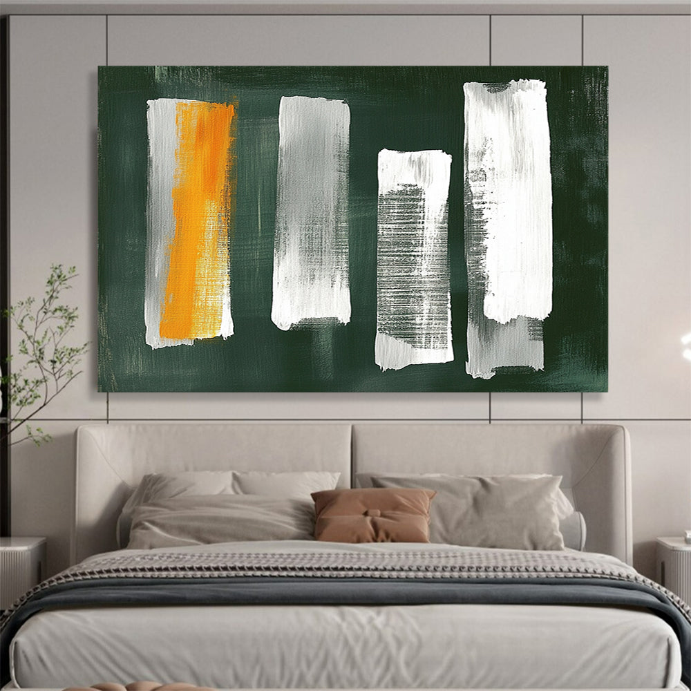 “Green - Based Brush Strokes” - Green, White, Orange, Gray Strokes - Painting On Canvas HB1413