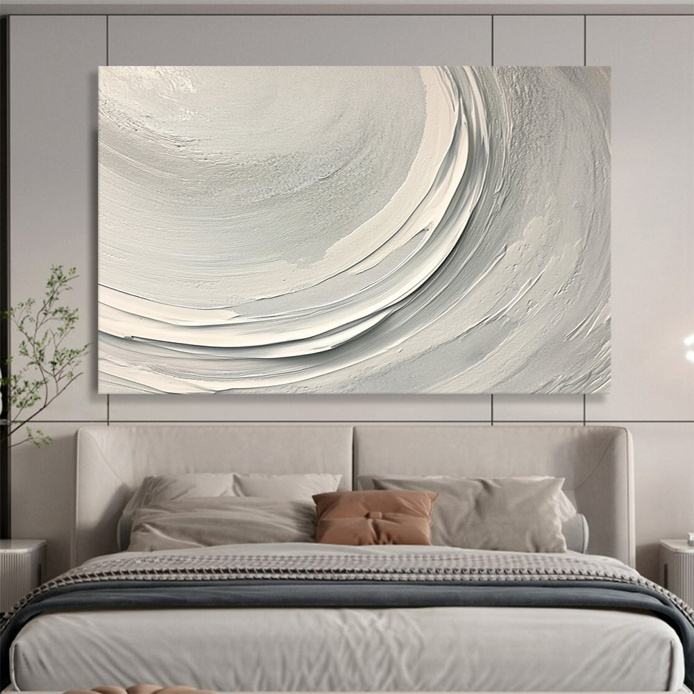 “Smooth White Circular Textured Strokes” - Minimalist Abstract Painting On Canvas HB0511