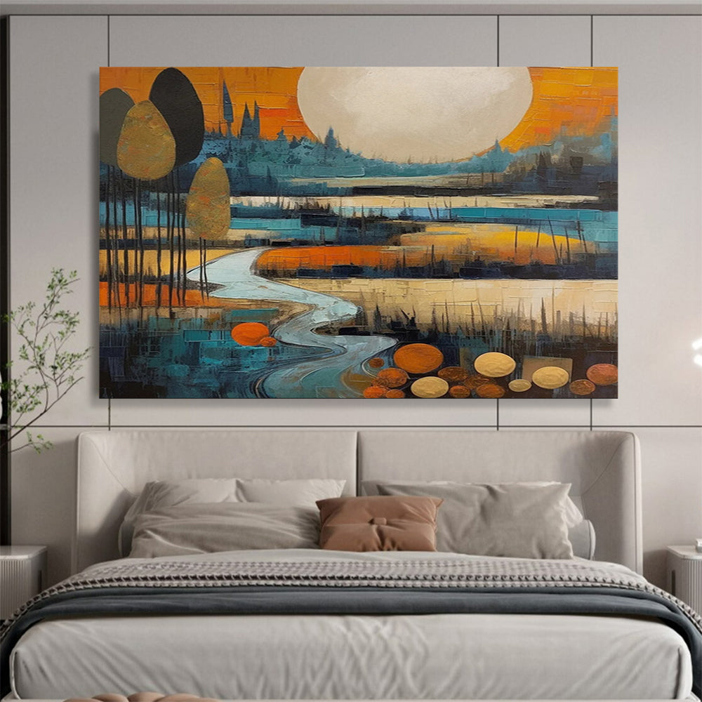 Colorful Landscape with Moon - Whimsical Living Room Charm DLZ086