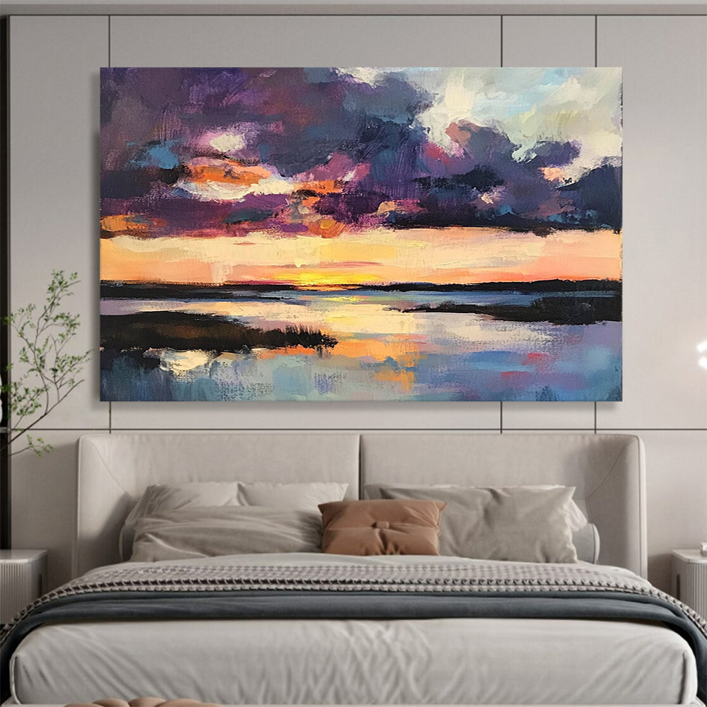 “Colorful Marsh Sunset” - Deep Purples, Pinks, Oranges, Blues, Vibrant Wetland Sunset - Acrylic Painting HB1614