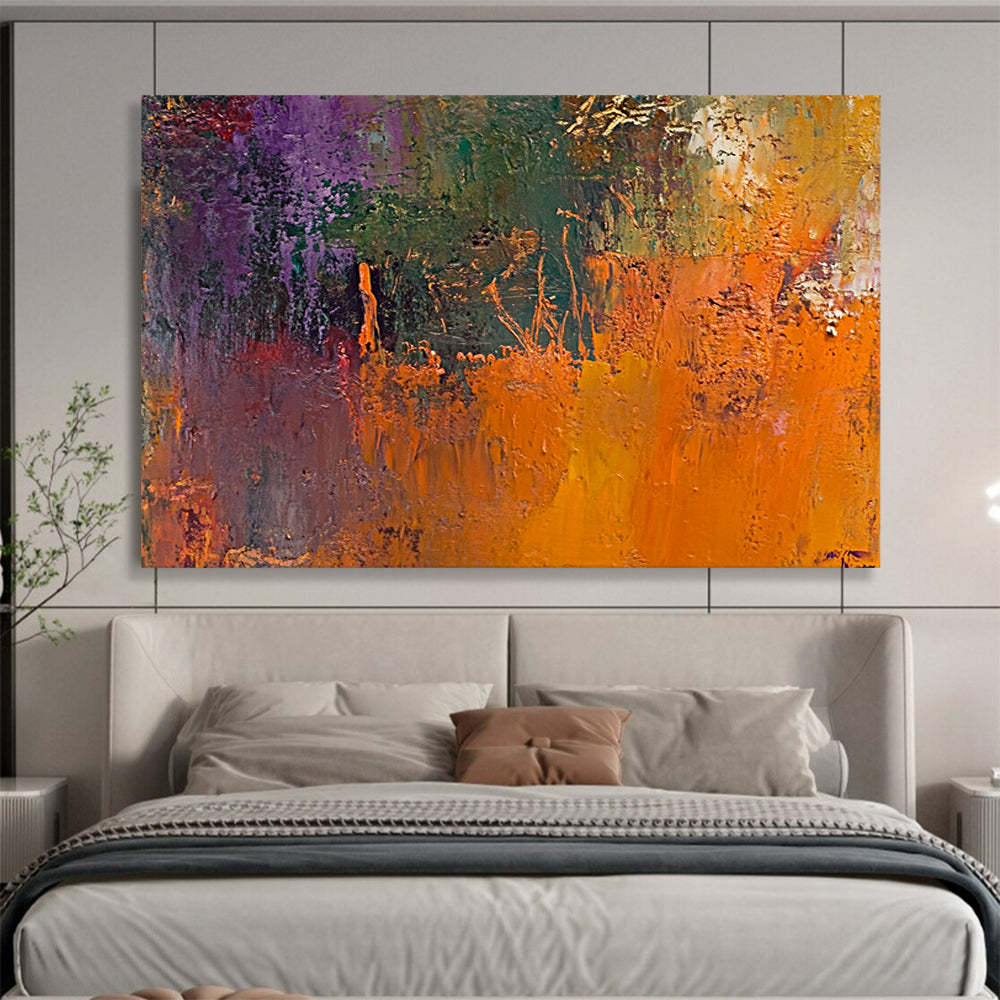 “Vibrant Textured Abstract” - Purple, Green, Orange with Thick Impasto - Painting On Canvas HB1394