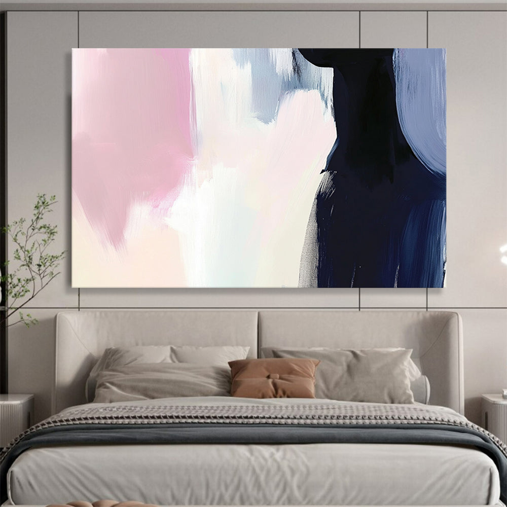 Soft Pink and Blue with Dark Silhouette - Minimalist Abstract Painting On Canvas HB0499