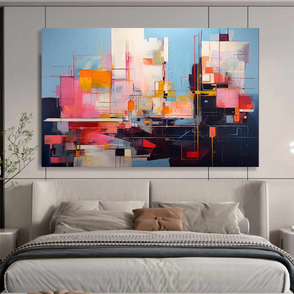 Vibrant Geometric Abstract - Bold Modern Living Room Art DLZ020