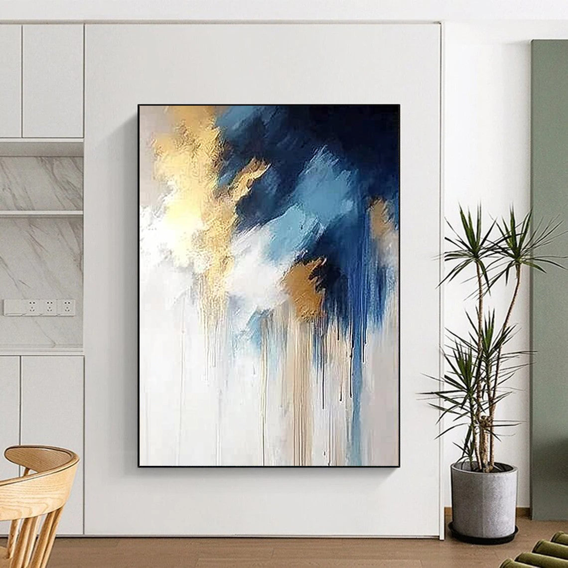 Contemporary hand-painted abstract artwork featuring vibrant colors and dynamic shapes, perfect for enhancing modern living spaces and inspiring creativity. DLZ1764