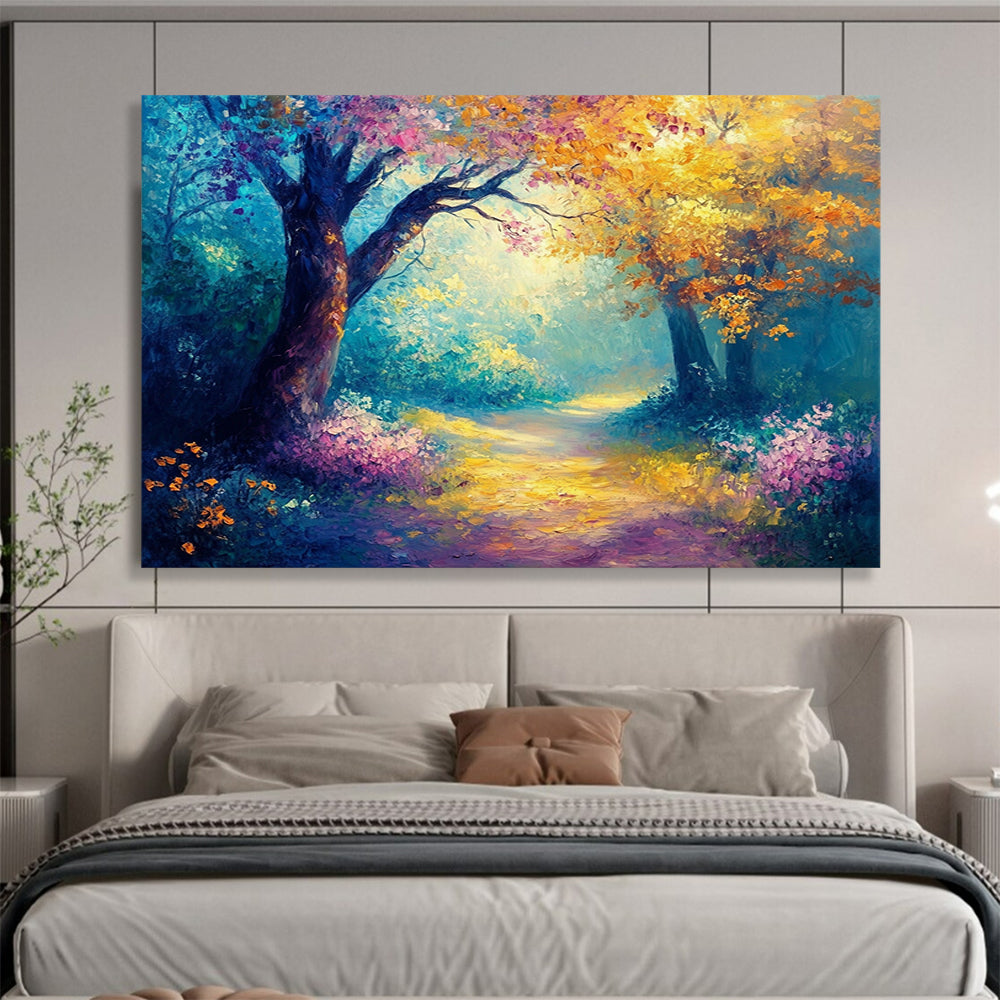 Enchanted Forest Path in Vibrant Hues - Fantasy Landscape Painting On Canvas HB0449