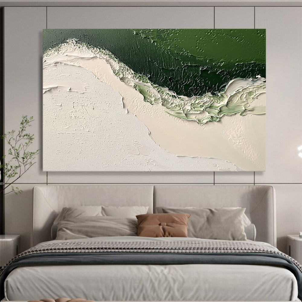 “Textured Green and White Abstract” - Green, White, Thick Textures Painting On Canvas HB0890