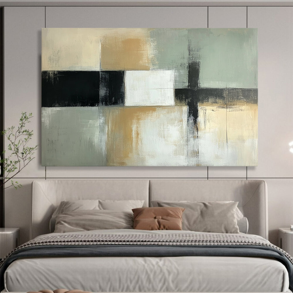 “Subtle Geometric Abstract” - Beige, gray, white, black; Geometric abstract with soft color transitions; Acrylic Painting On Canvas HB1258