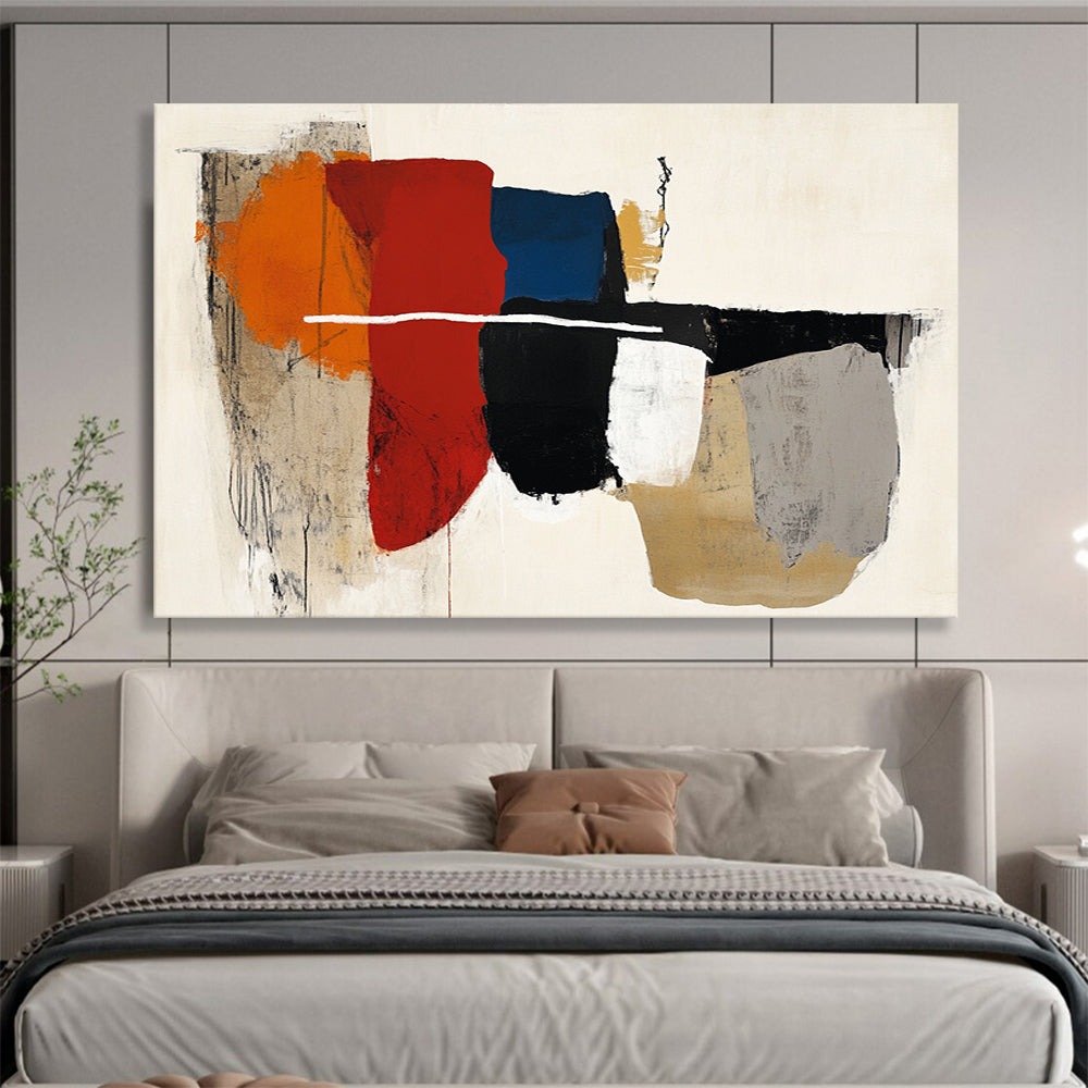 “Color - Blocked Abstraction” - Red, Blue, Orange, Geometric Shapes - Abstract Acrylic Painting HB1516