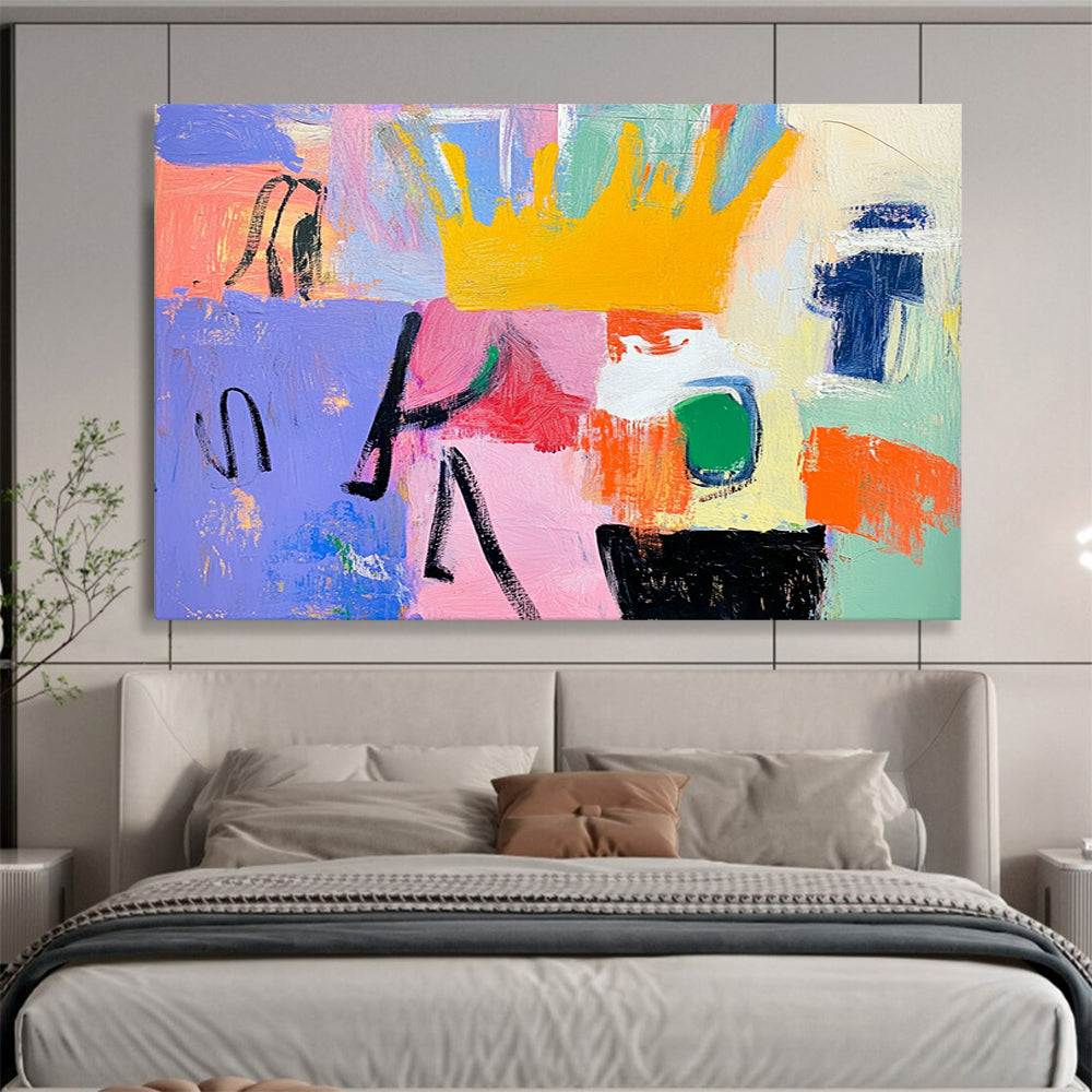 “Playful Color Block Abstract” - Purple, Pink, Yellow, Green, Blue with Blocks - Painting On Canvas HB1380