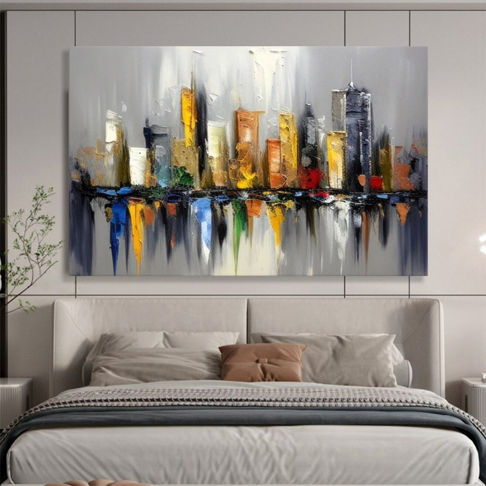 Colorful Cityscape Reflection - Vibrant Living Room Energy DLZ067