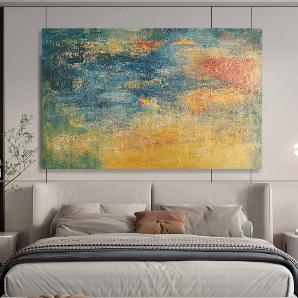 “Subtle Color Blends in Blue and Yellow” - Blue, yellow, green, red; Subtle blends of colors in blue and yellow tones; Soft Oil Painting On Canvas HB1205