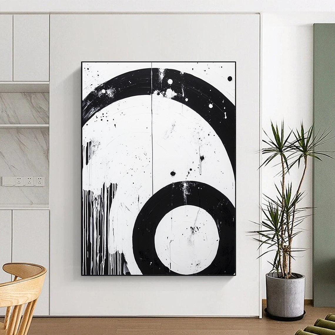 Black, White, Dripping Circles "Grungy Circle Drips" Abstract Street - Art Inspired Painting On Canvas HB180
