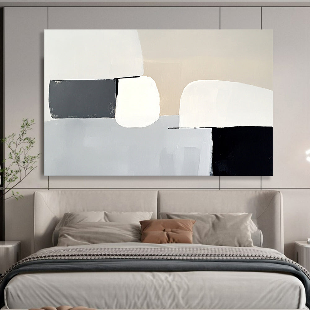 “Monochrome Minimalism” - Gray, White, Black, Abstract Forms - Minimalist Acrylic Painting HB1511