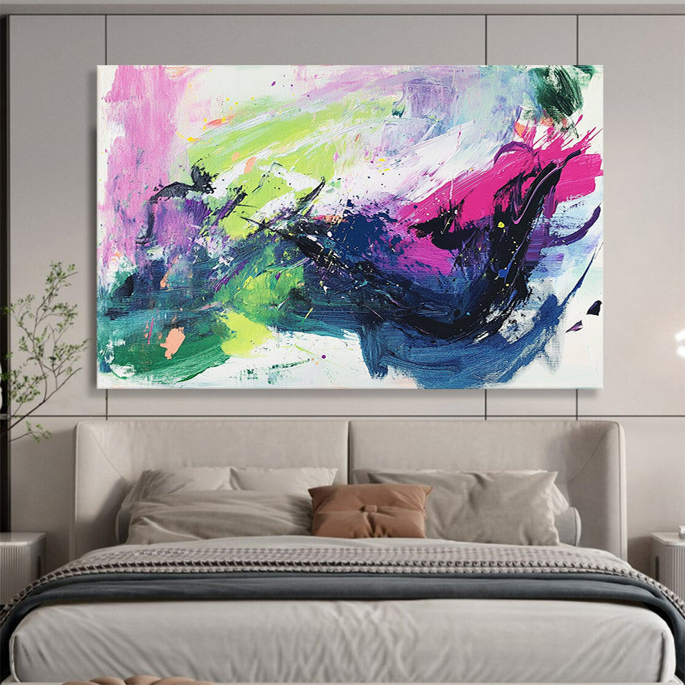 “Vibrant Color Splash Abstract” - Vibrant Palette, Energetic Splashes Painting On Canvas HB0875