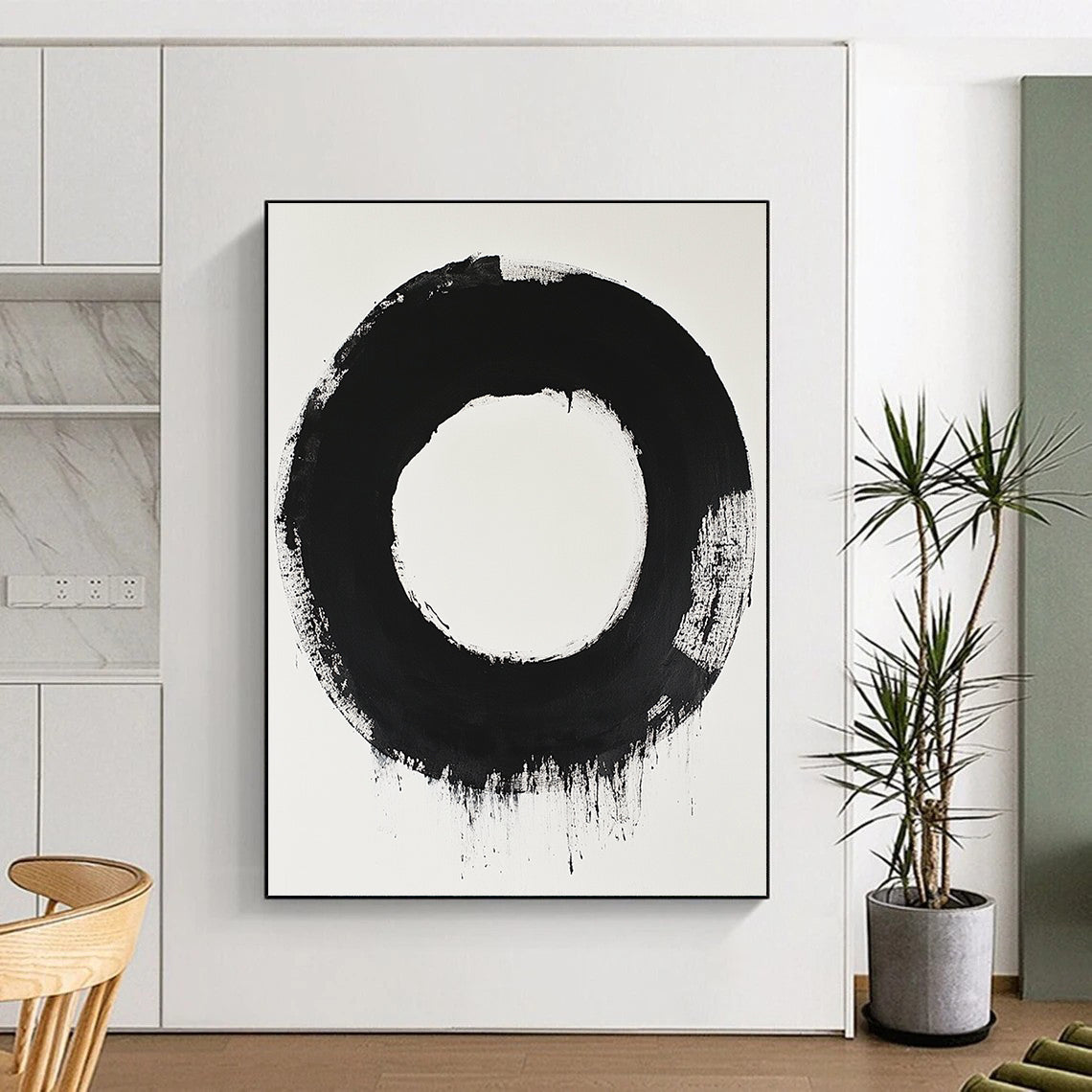 Black and White Bold Circle "Zen Simplicity" Painting On Canvas HB262