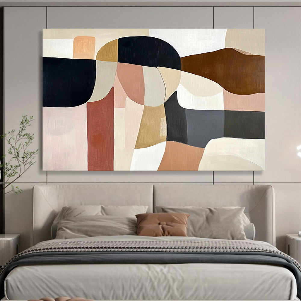“Soft Geometric Shapes” - Beige, Pink, Brown, Abstract Forms - Minimalist Acrylic Painting HB1536