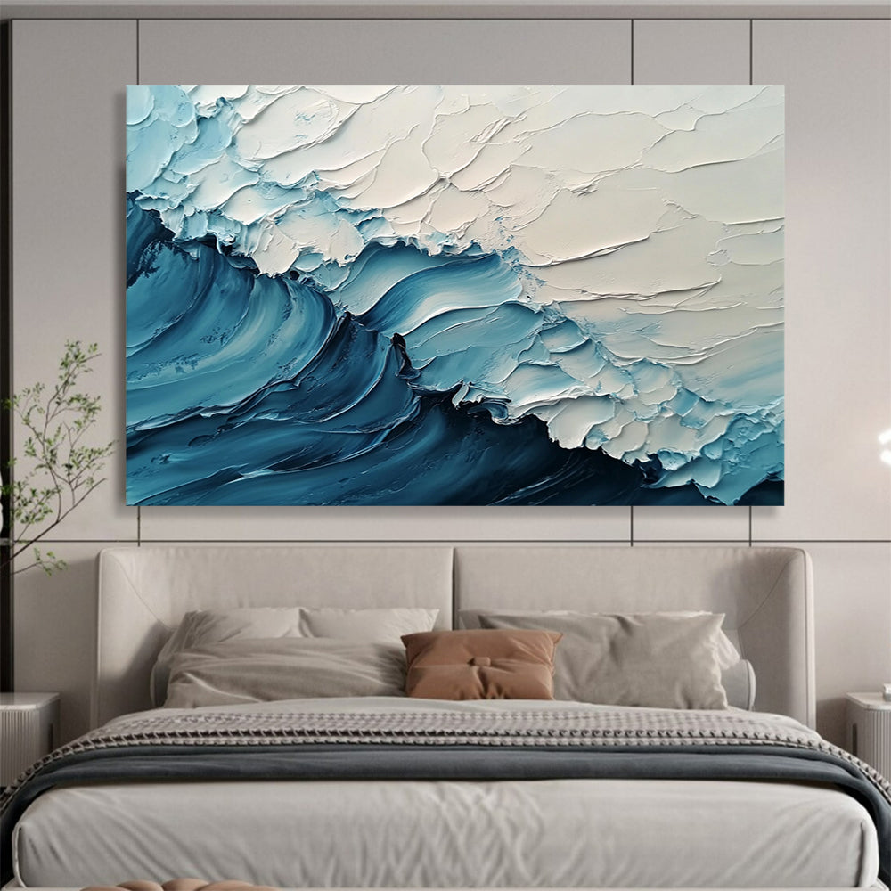 “Soft Blue and White Rippling Waves” - Light Blue, White, Textured Wave Abstract Painting On Canvas HB0977