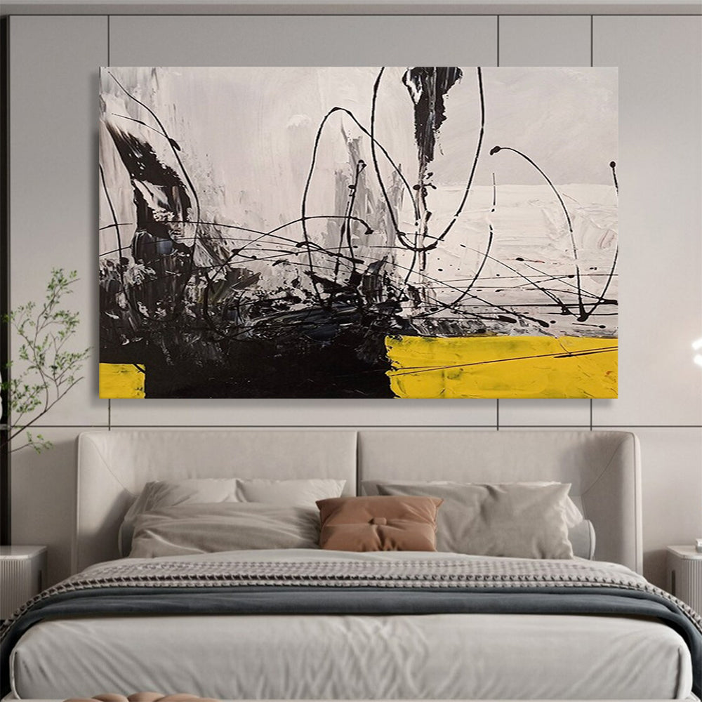 Black - White - Yellow Abstract Lines - Bold Modern Decor DLZ008