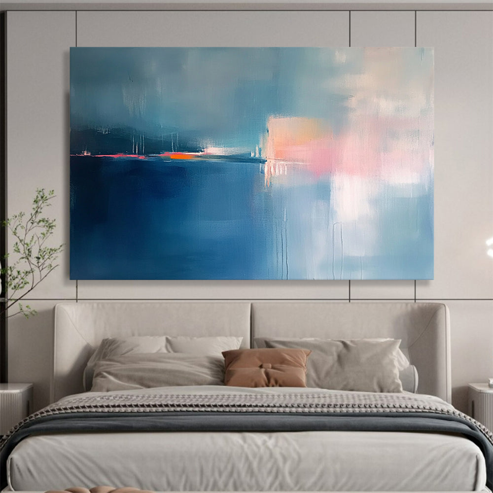“Soft Blue Abstract Dusk” - Blue, Pink, Orange, Abstract Twilight - Minimalist Oil Painting HB1503